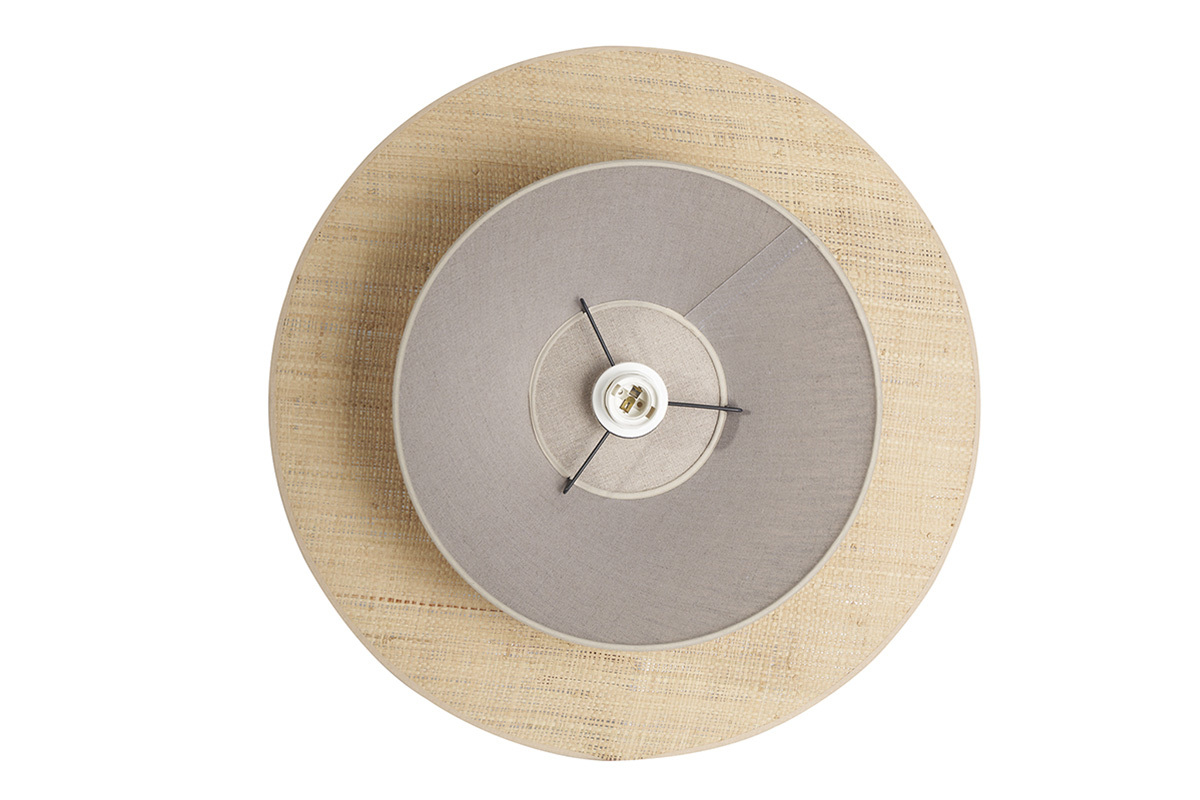 Lmpara de techo de lino beige y rafia natural 55 cm AZAMI