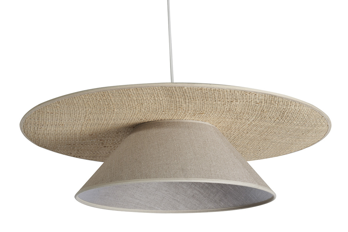 Lmpara de techo de lino beige y rafia natural 55 cm AZAMI