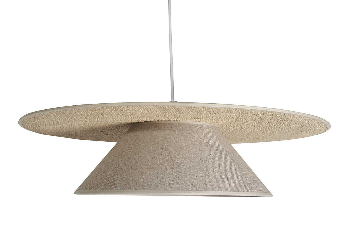 Lmpara de techo de lino beige y rafia natural 55 cm AZAMI