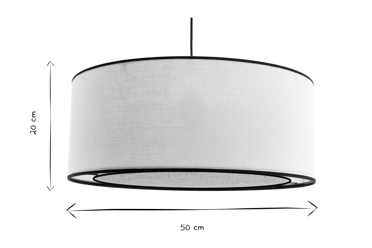 Lmpara de techo de lino blanco y rafia 50cm de dim. TRAVES