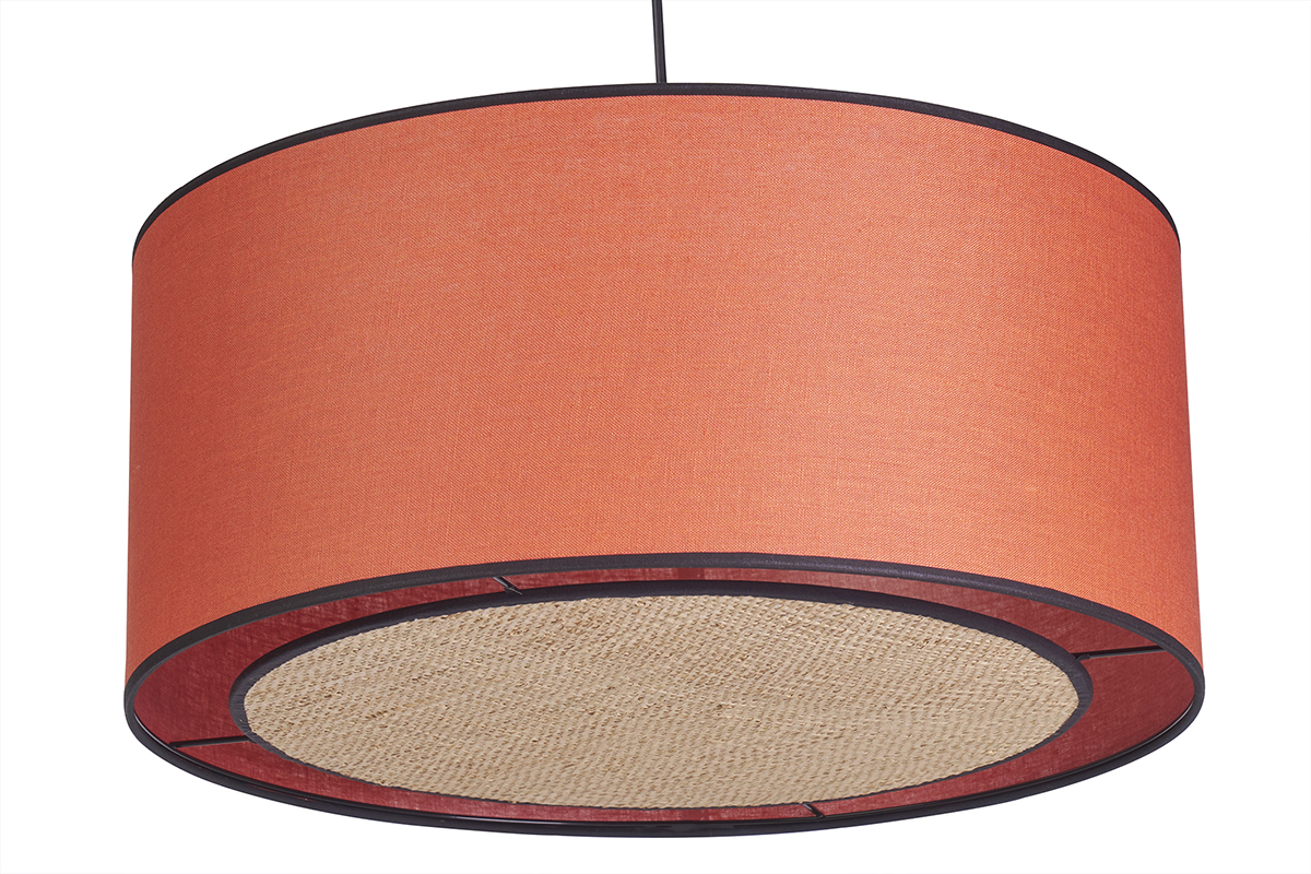 Lmpara de techo de lino color ladrillo y rafia 50cm de dim. TRAVES