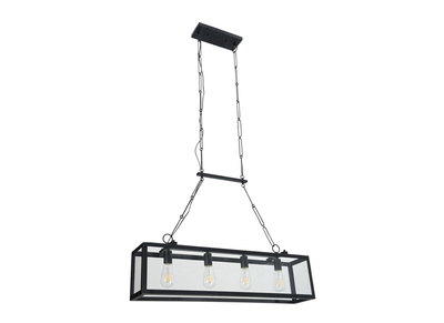 L&aacute;mpara de techo industrial 4 bombillas metal negro y cristal GALERIA
