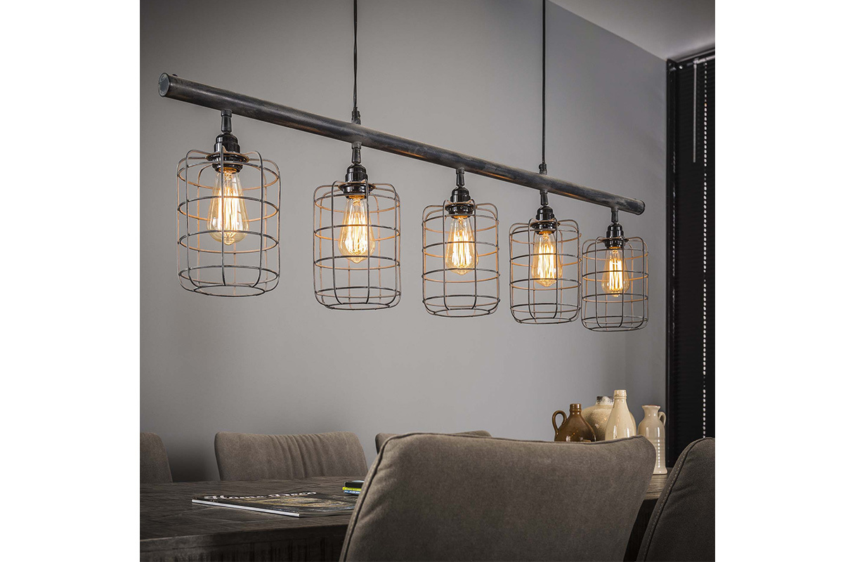 Lmpara de techo industrial 5 bombillas en metal gris LOFT