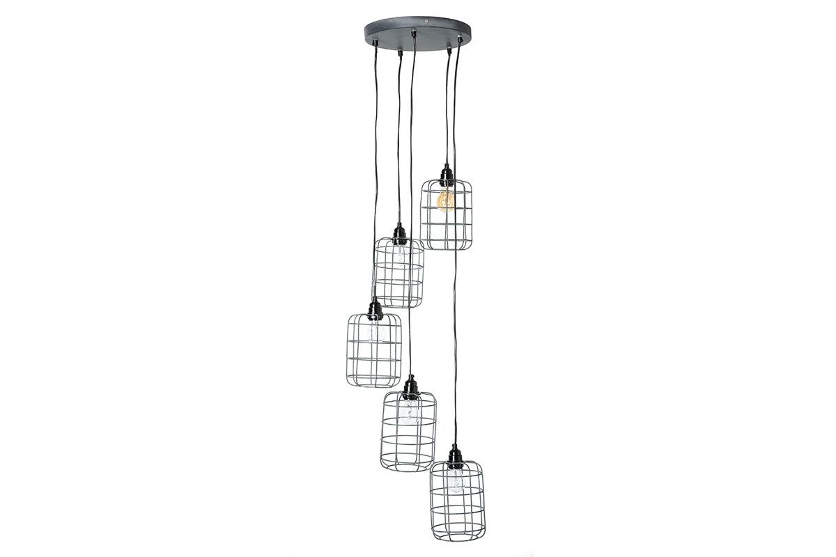 Lmpara de techo industrial de metal gris LOFT con 5 lmparas multinivel