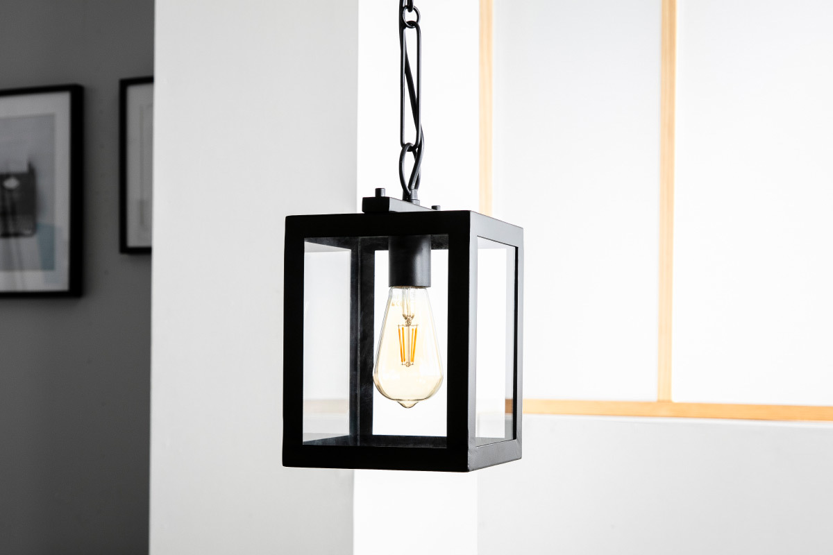 L�mpara de techo industrial en metal negro y cristal GALERIA