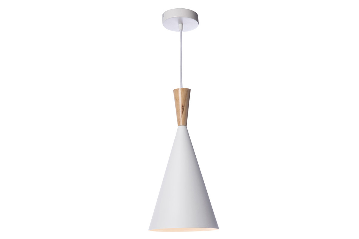 Lmpara de techo metal blanco y madera D19cm JAVA