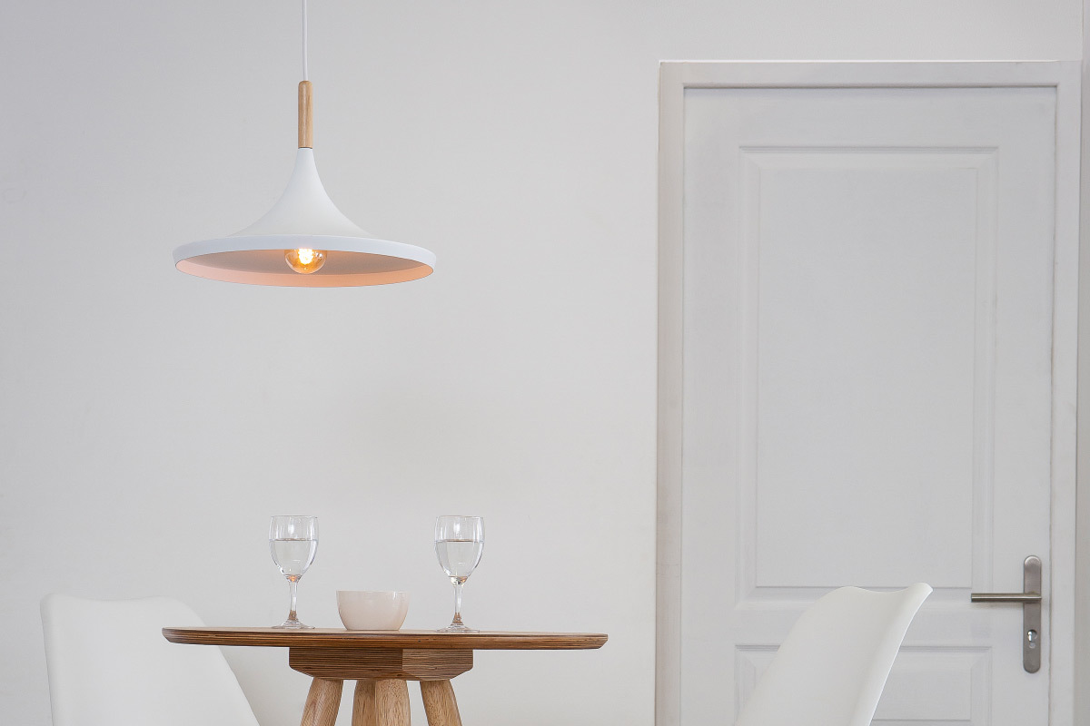 Lmpara de techo metal blanco y madera D36cm JAVA
