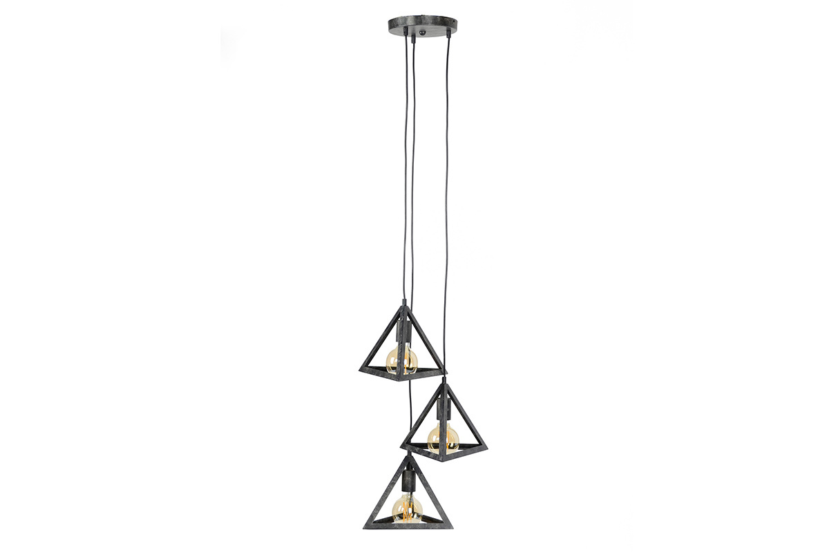 Lmpara de techo pirmide 3 bombillas metal envejecido LOUVRE