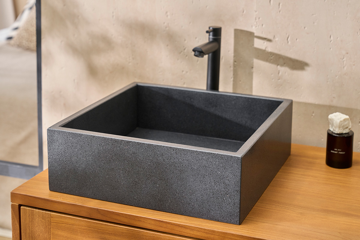 Lavabo cuadrada de terrazo negro L40 cm LOUSSA