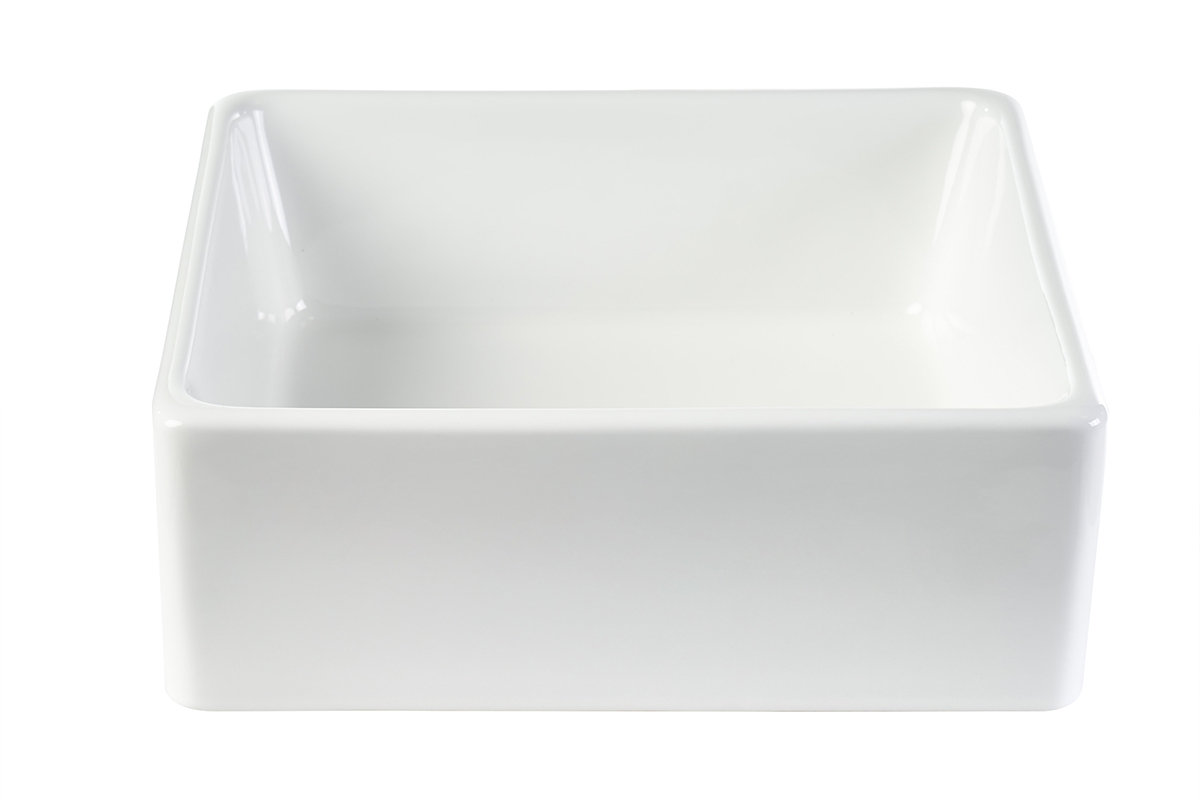 Lavabo cuadrado de cer�mica blanca L39 cm MILA, vista en tres cuartos