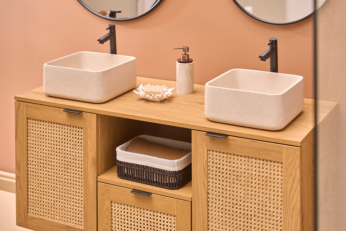 Lavabo cuadrado de piedra natural beige L30 cm FENG