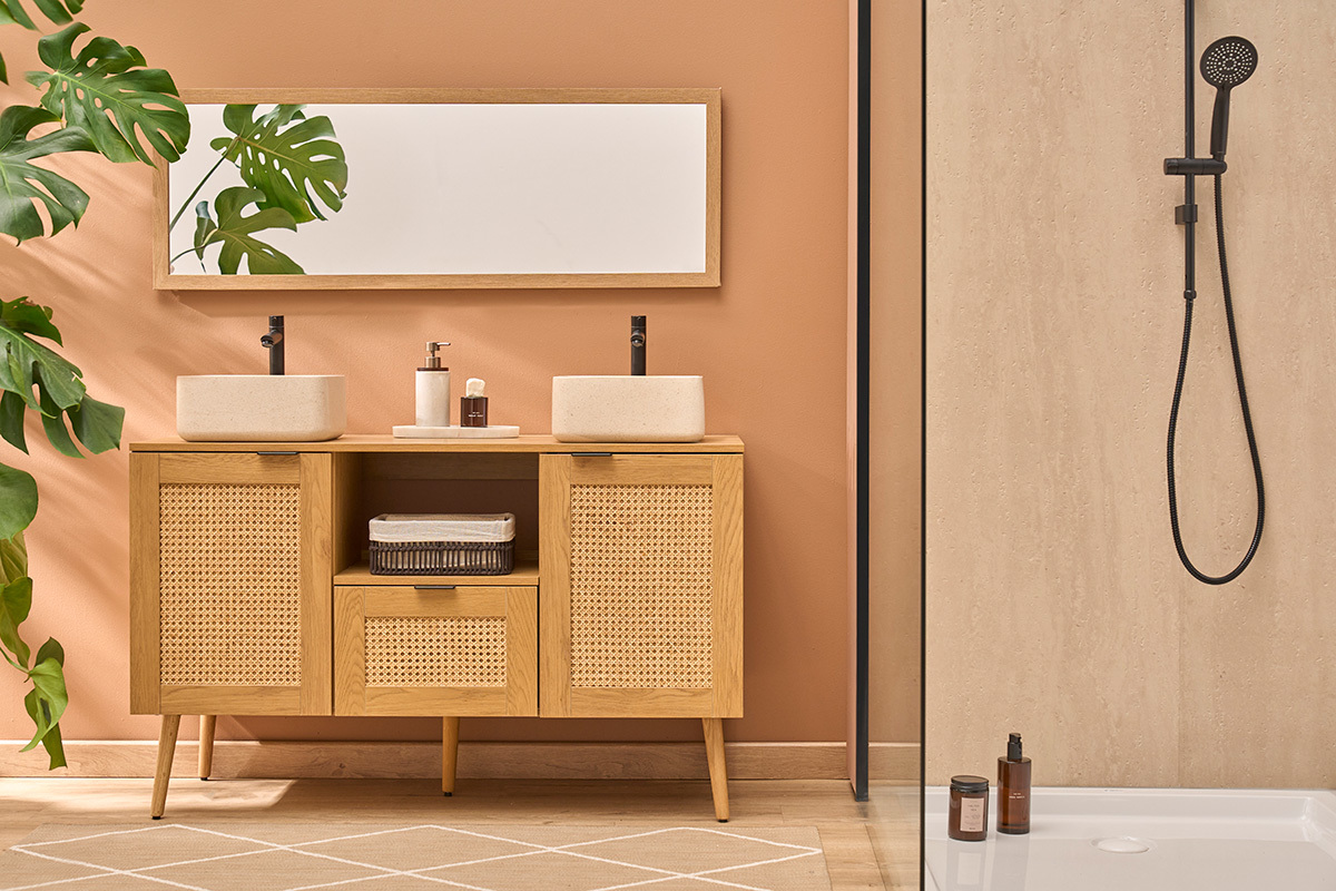 Lavabo cuadrado de piedra natural beige L30 cm FENG