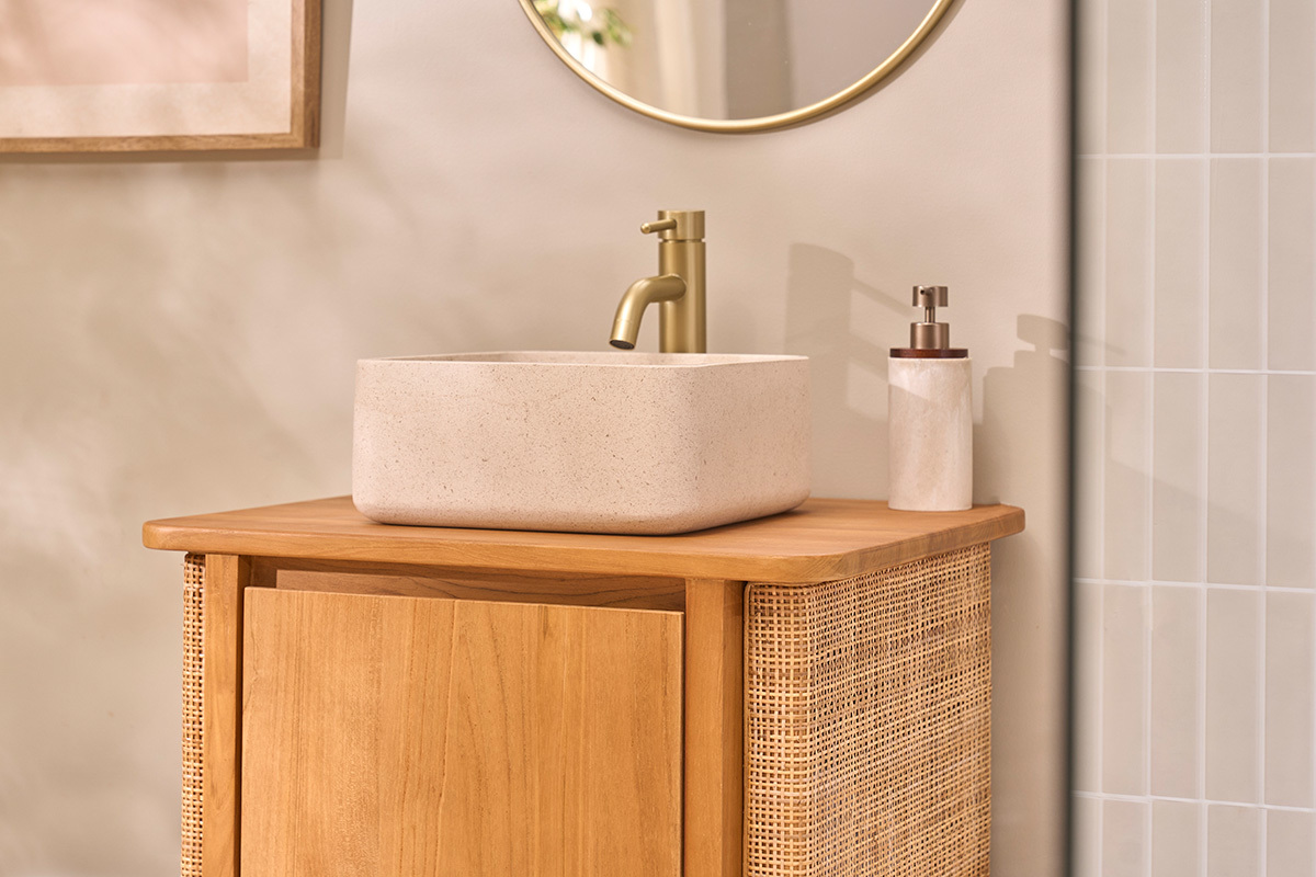 Lavabo cuadrado de piedra natural beige L30 cm FENG