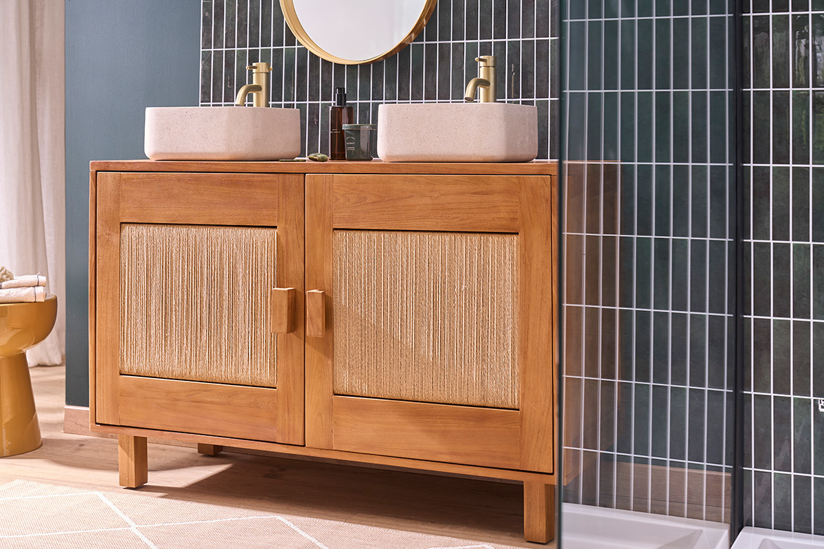 Lavabo cuadrado de piedra natural beige L30 cm FENG