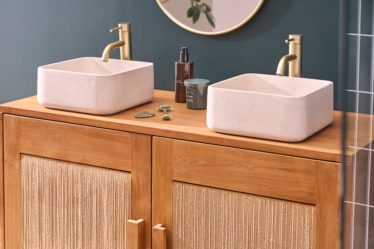 Lavabo cuadrado de piedra natural beige L30 cm FENG