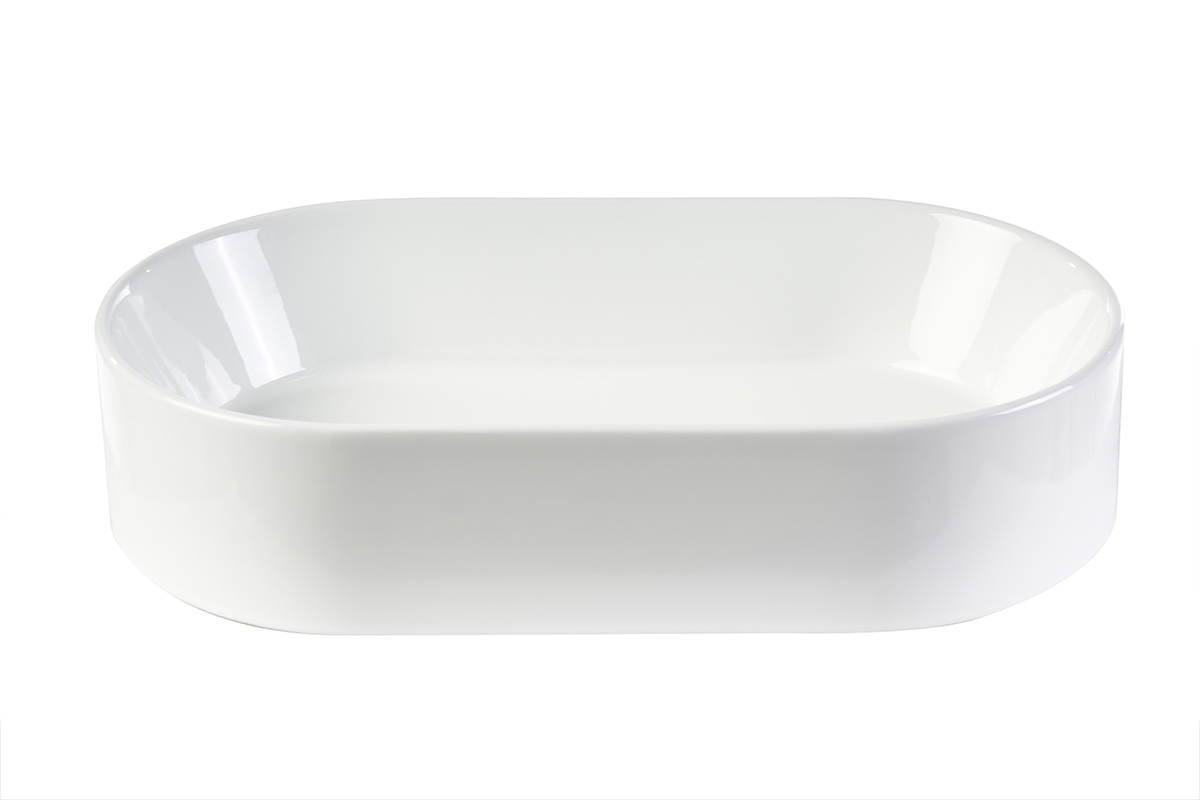 Lavabo ovalado de cer�mica blanca L52,5 cm YARA, vista frontal, acabado brillante.