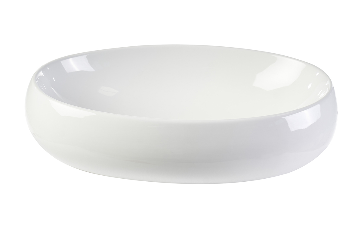 Lavabo ovalado de cer�mica blanca, vista frontal, dimensiones L60,5 cm.