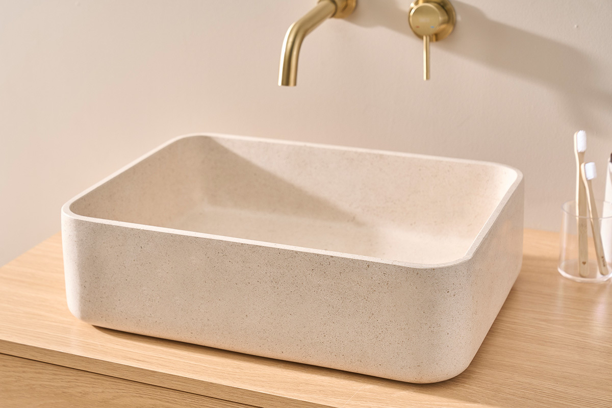 Lavabo rectangular de piedra natural beige L48 cm ALIZEE