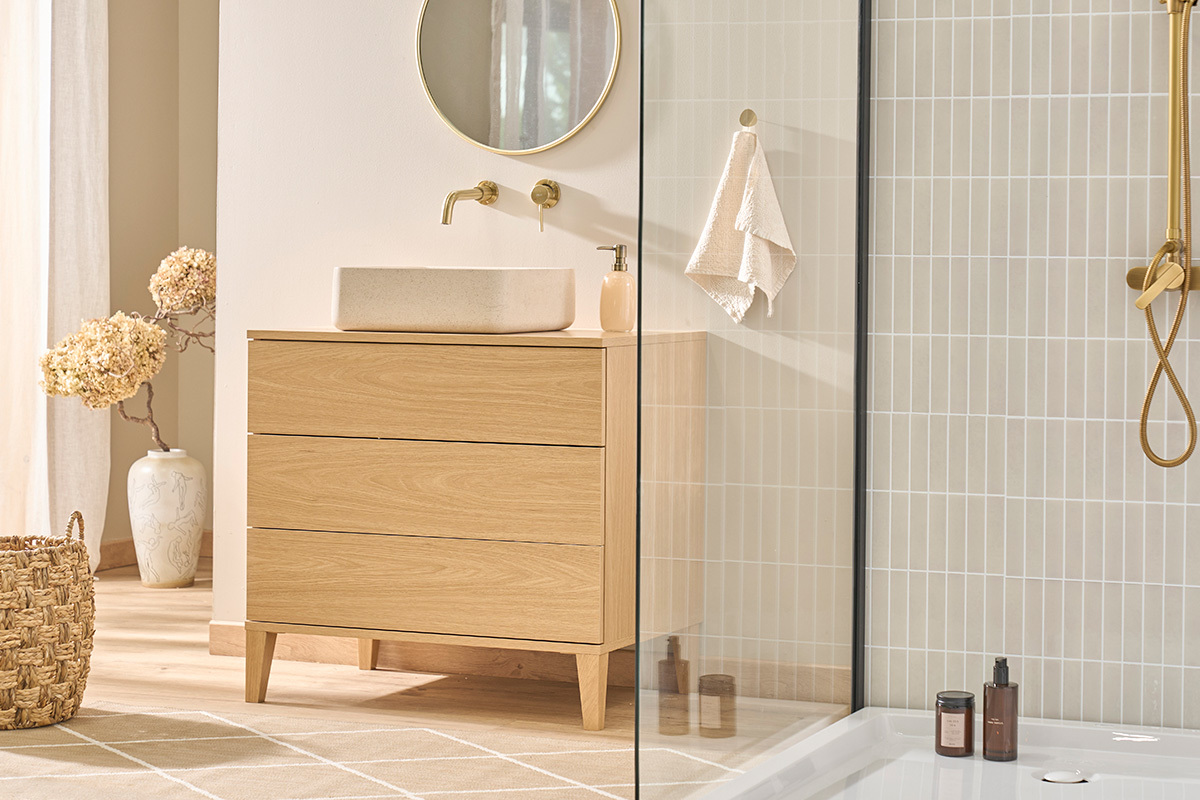 Lavabo rectangular de piedra natural beige L48 cm ALIZEE