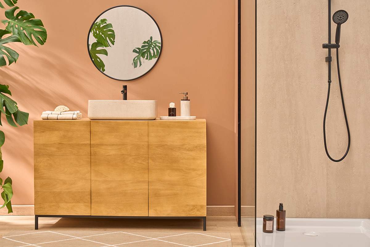 Lavabo rectangular de piedra natural beige L48 cm ALIZEE