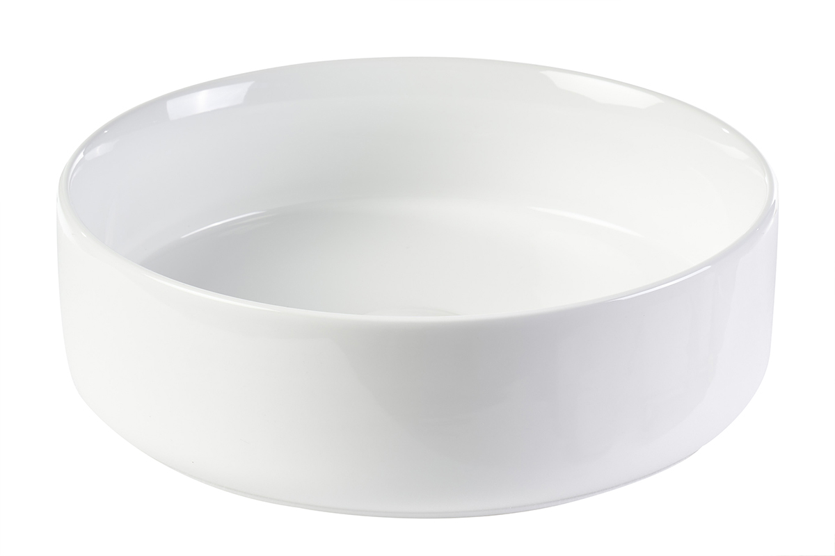 Lavabo redondo de cer�mica blanca D40,5 cm ISLA, vista frontal sobre fondo blanco.