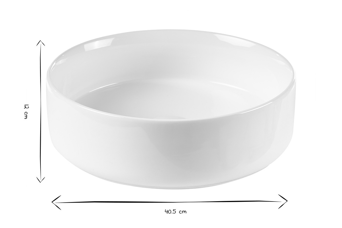Dimensiones del lavabo redondo de cer�mica blanca ISLA, D40.5 cm, H12 cm en negro y blanco.