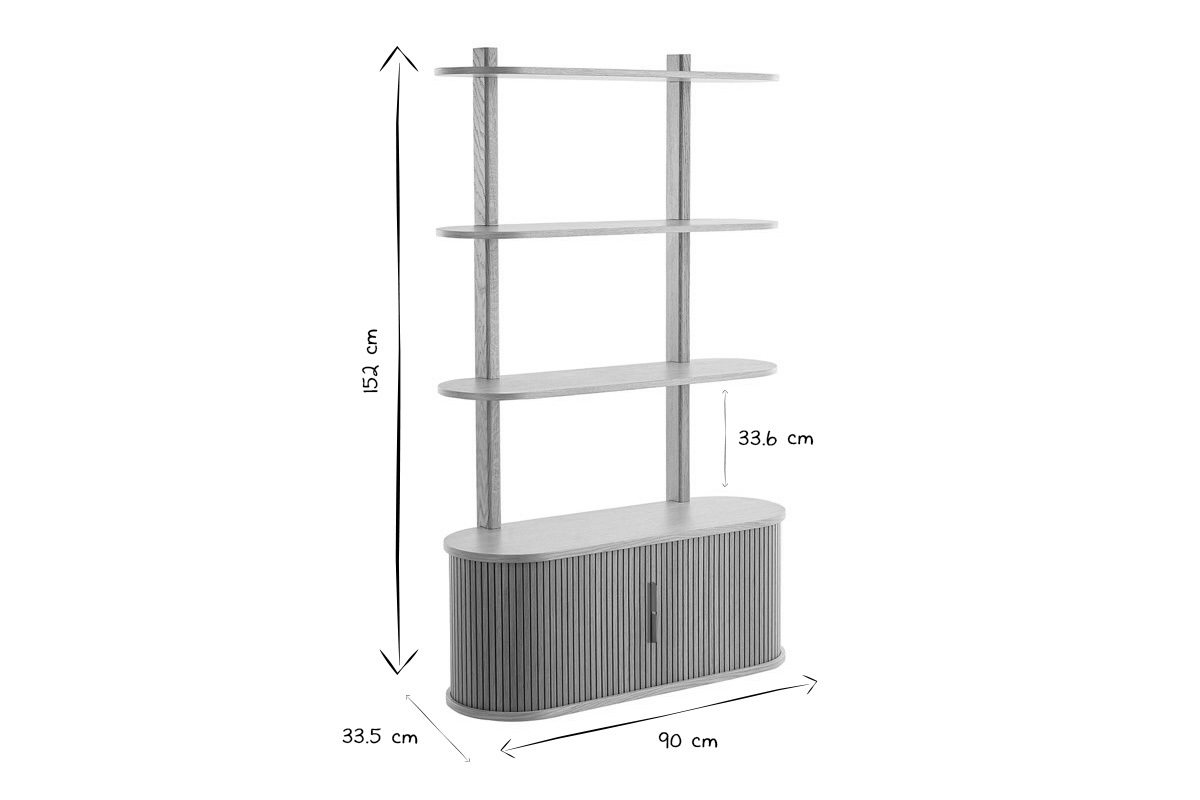 Librera de pared de roble claro con almacenaje y 2 puertas correderas 90 cm EPIC
