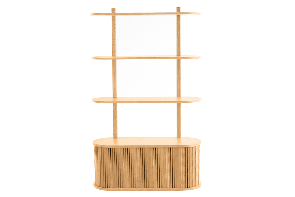 Librera de pared de roble claro con almacenaje y 2 puertas correderas 90 cm EPIC