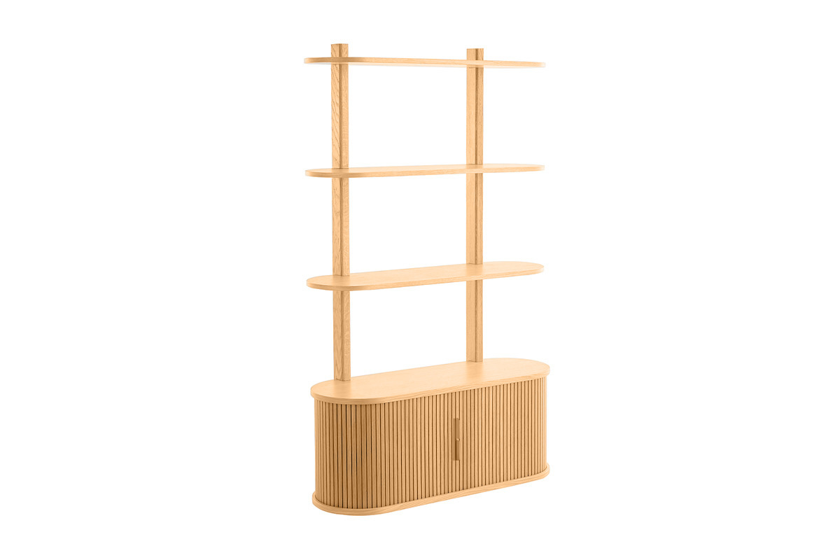 Librera de pared de roble claro con almacenaje y 2 puertas correderas 90 cm EPIC