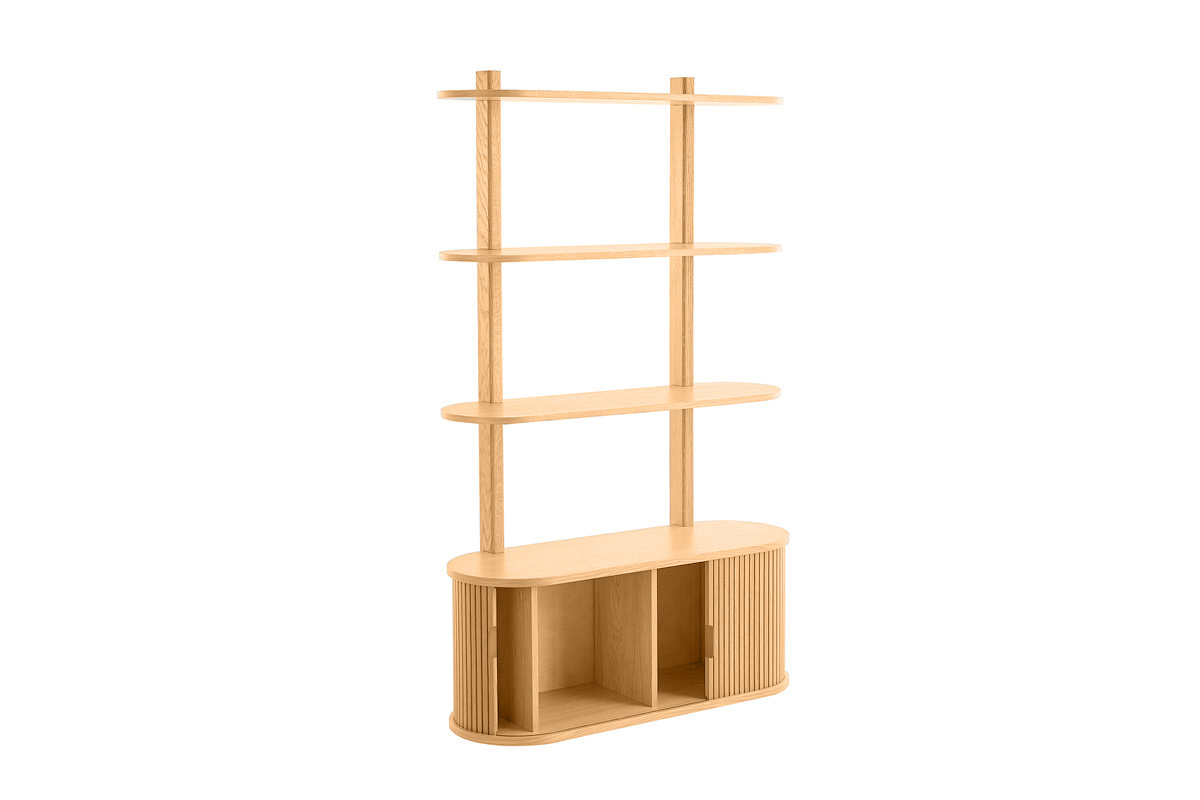 Librera de pared de roble claro con almacenaje y 2 puertas correderas 90 cm EPIC