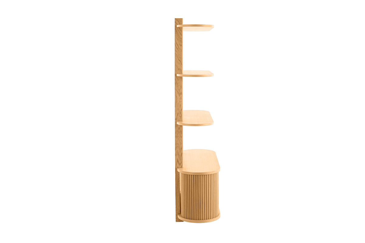 Librera de pared de roble claro con almacenaje y 2 puertas correderas 90 cm EPIC