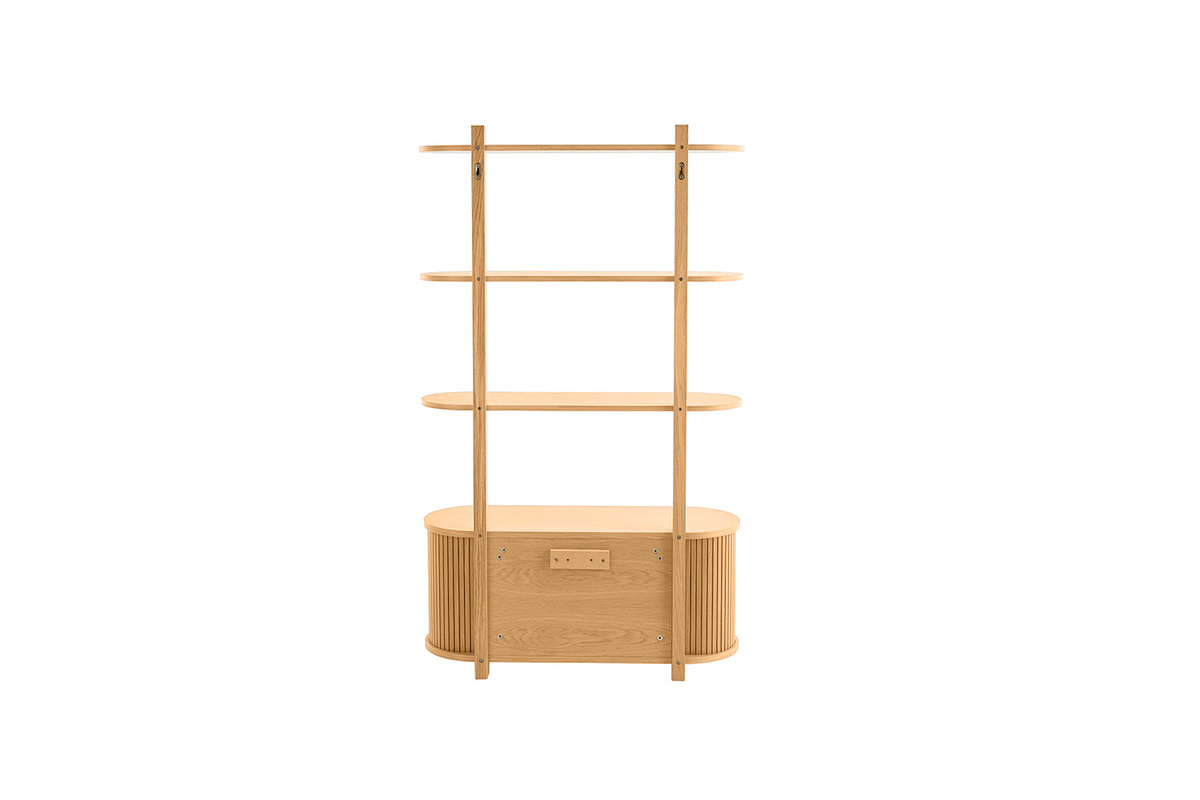Librera de pared de roble claro con almacenaje y 2 puertas correderas 90 cm EPIC