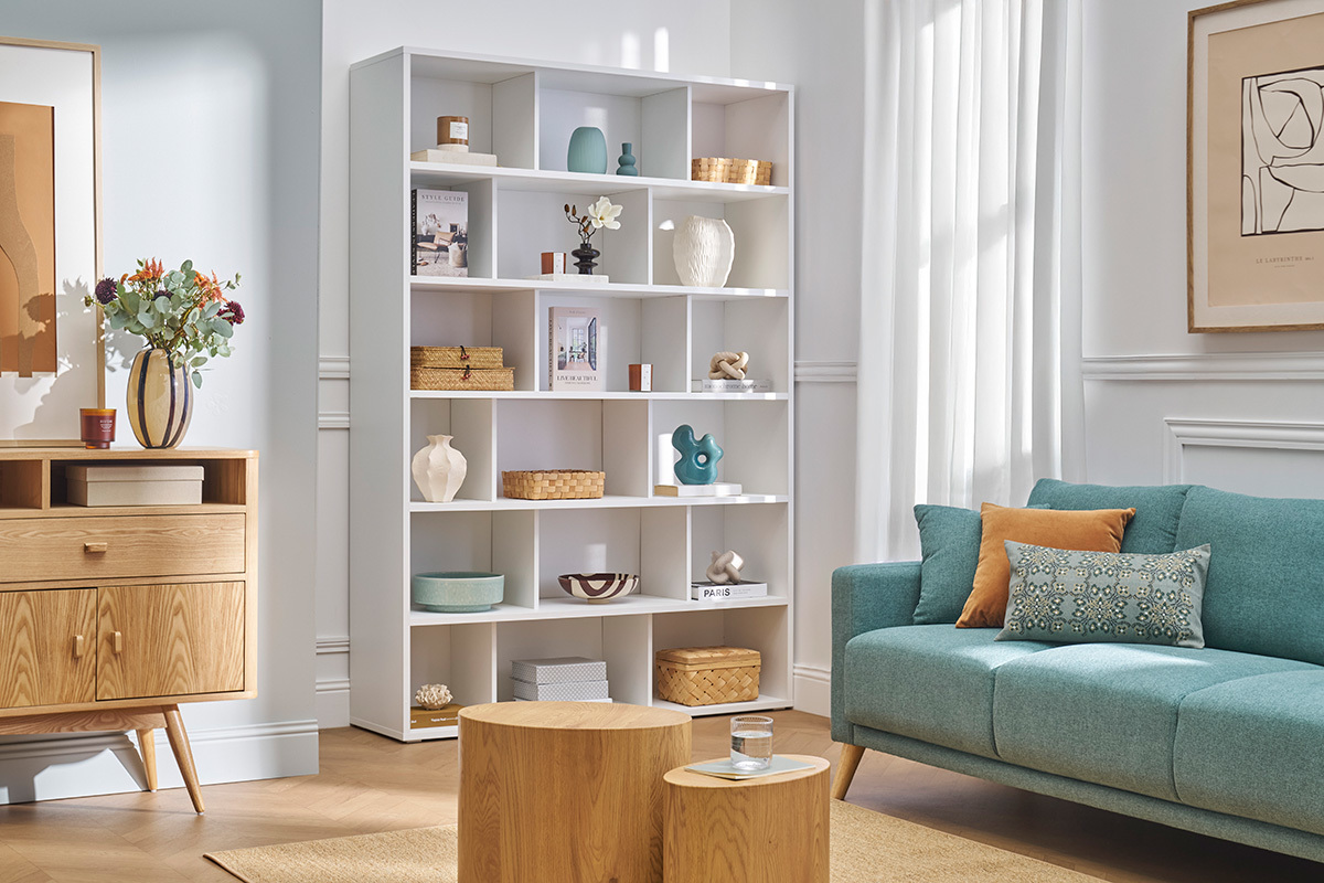 Librera nrdica de madera blanca 140 cm EPURE