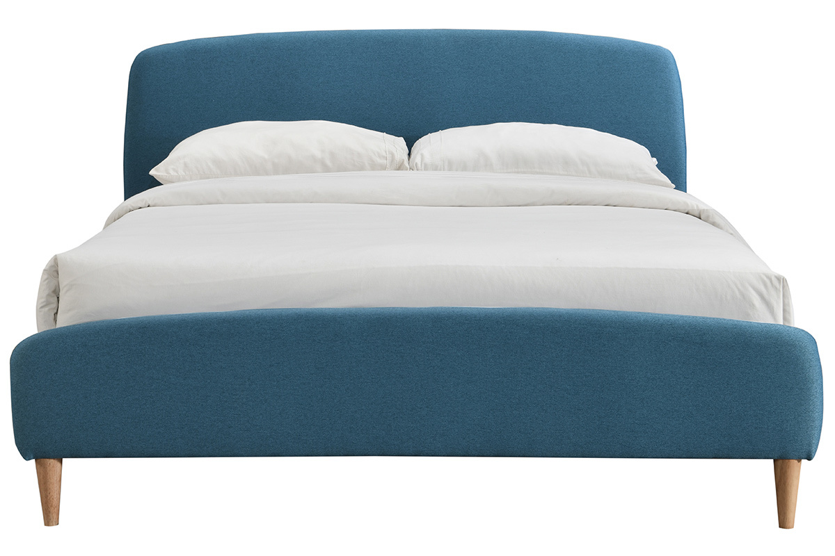 Lit adulte scandinave bleu canard et bois 160 x 200 cm NIELS