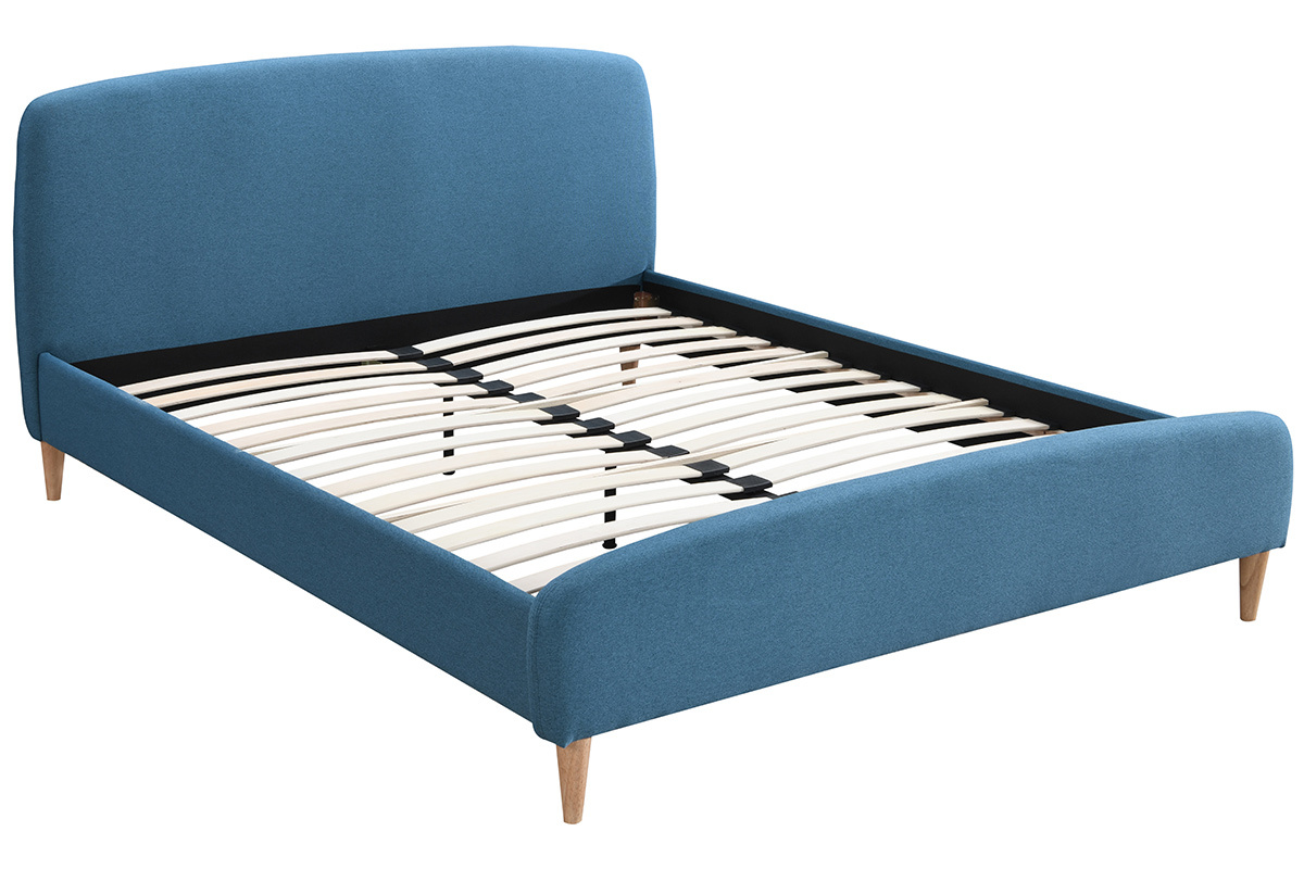 Lit adulte scandinave bleu canard et bois 160 x 200 cm NIELS