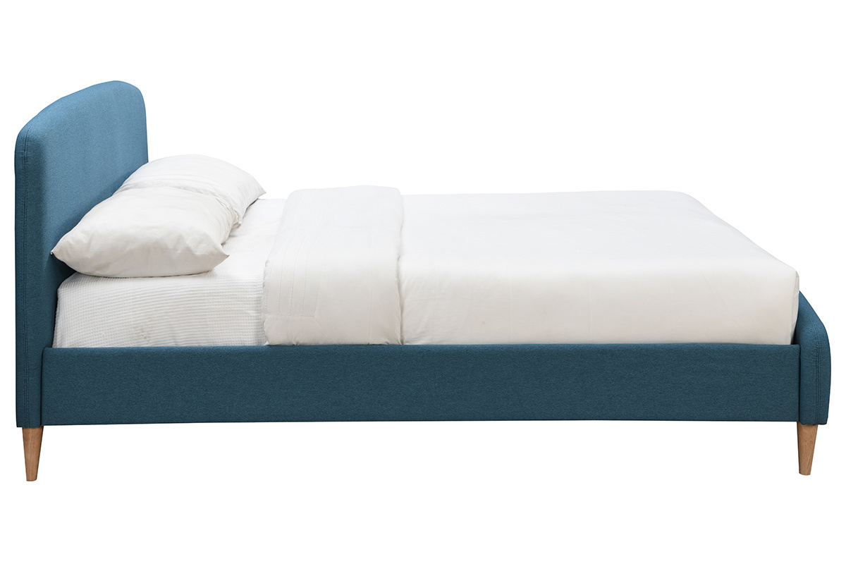 Lit adulte scandinave bleu canard et bois 160 x 200 cm NIELS