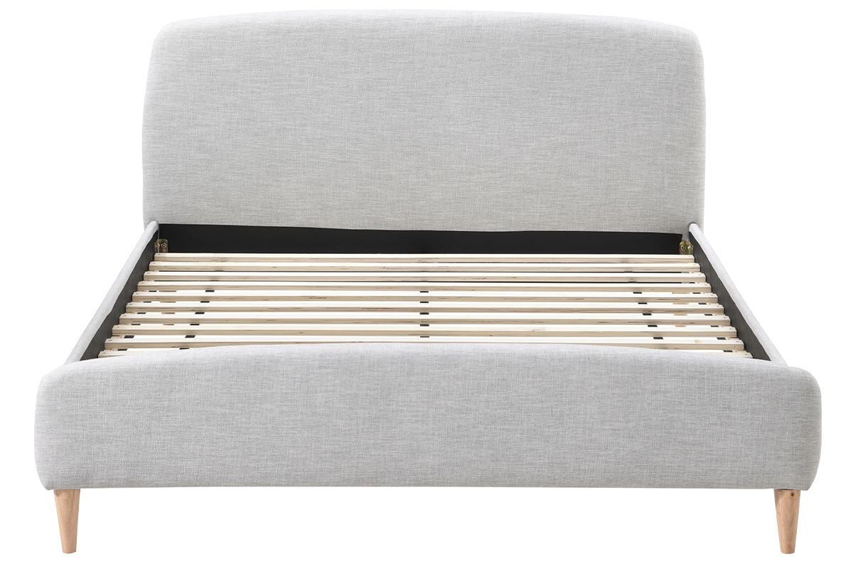 Lit adulte scandinave tissu gris clair et bois 160 x 200 cm NIELS