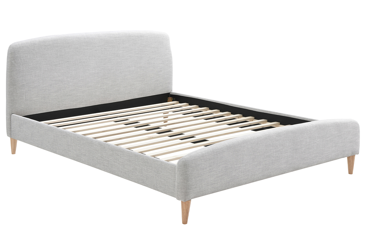 Lit adulte scandinave tissu gris clair et bois 160 x 200 cm NIELS