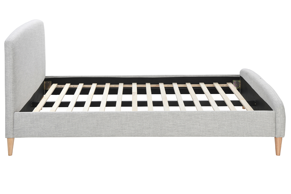 Lit adulte scandinave tissu gris clair et bois 160 x 200 cm NIELS