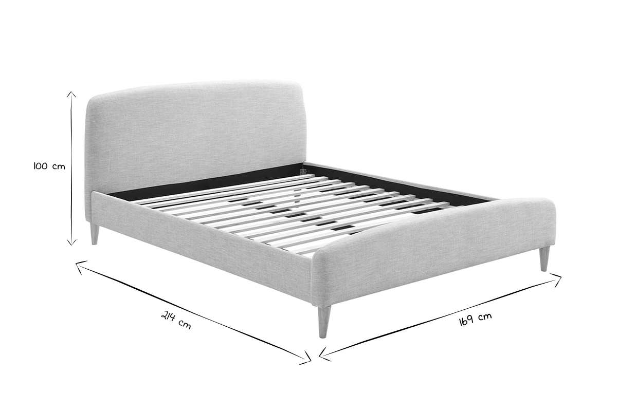 Lit adulte scandinave tissu gris clair et bois 160 x 200 cm NIELS