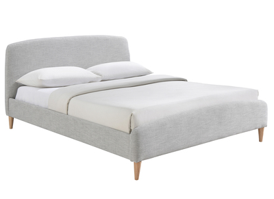 Lit adulte scandinave tissu gris clair et bois 160 x 200 cm NIELS