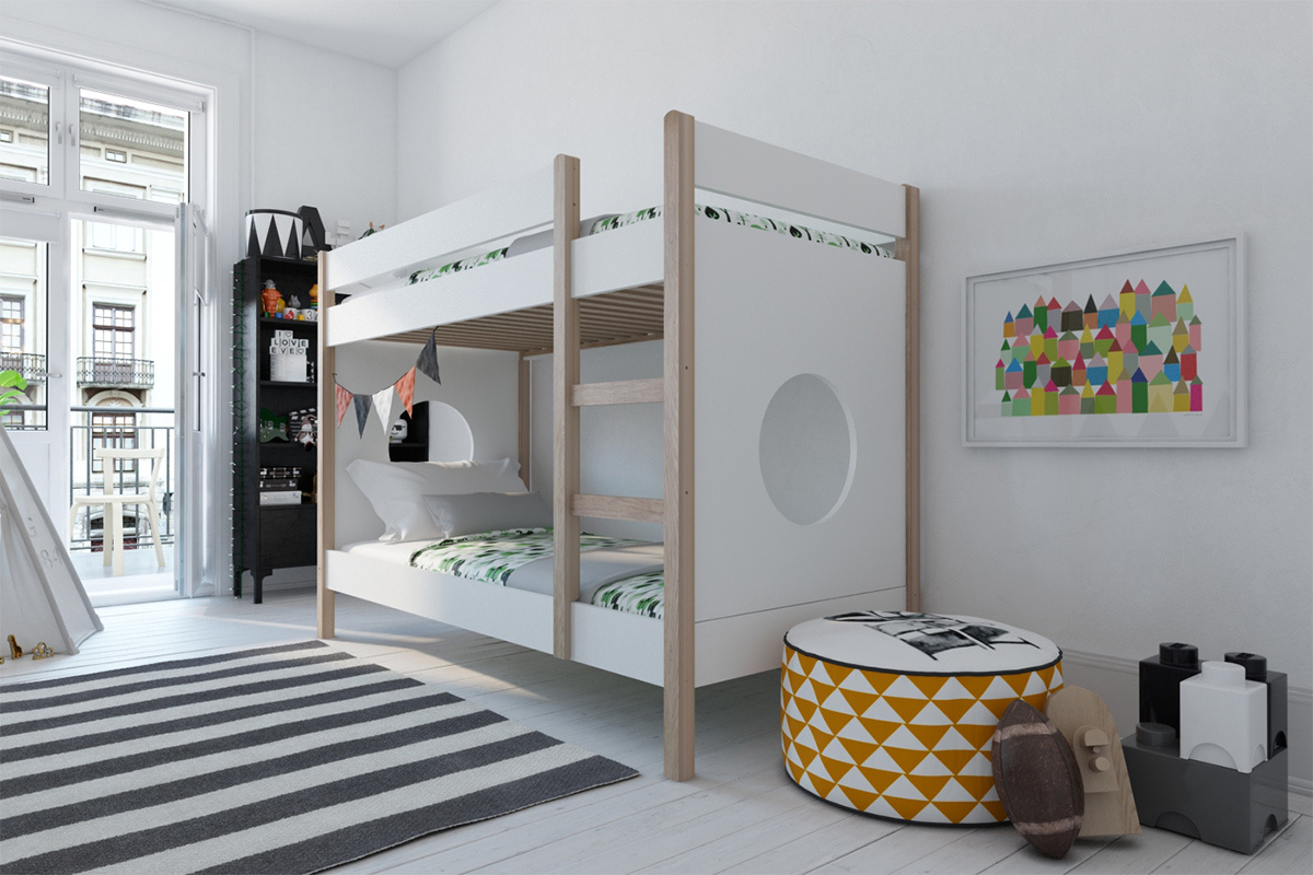 Litera infantil con laterales amovibles madera clara y blanco ALTO