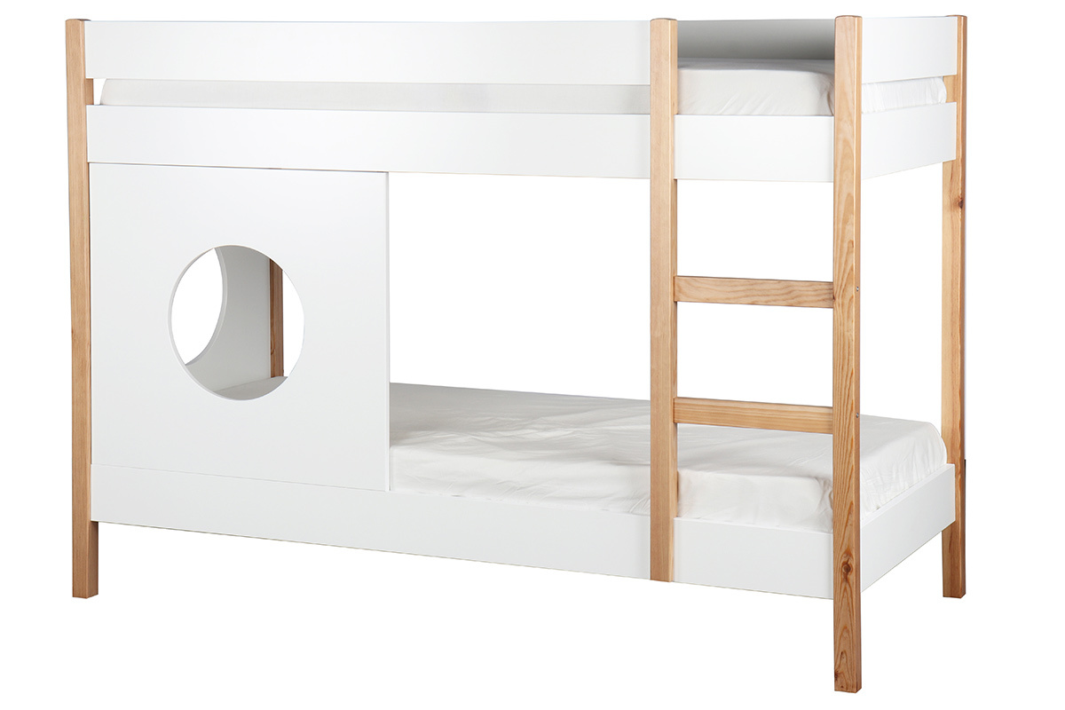 Litera infantil con laterales amovibles madera clara y blanco ALTO