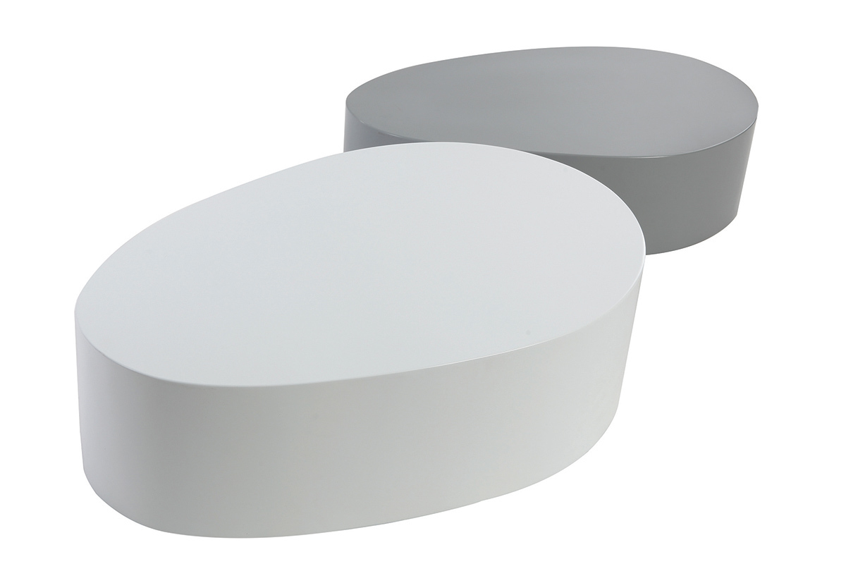 Lote de 2 mesas de centro blaco y gris mate CAMILLE