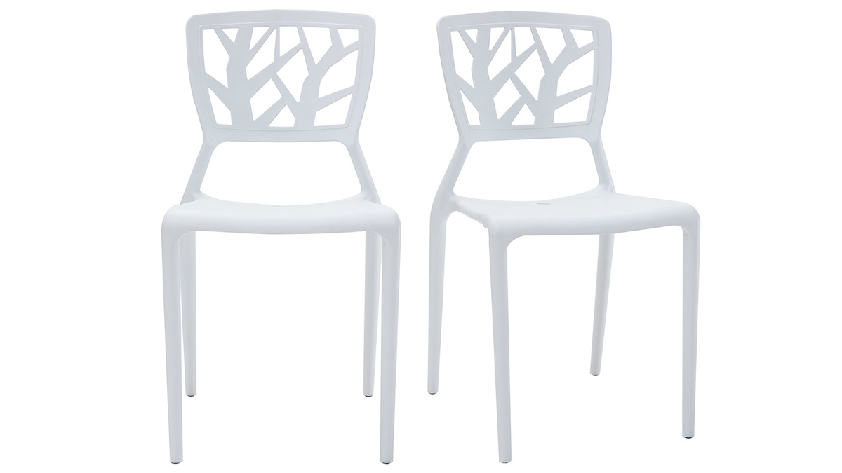 Lote de 2 sillas de diseño blancas apilables interior / exterior KATIA