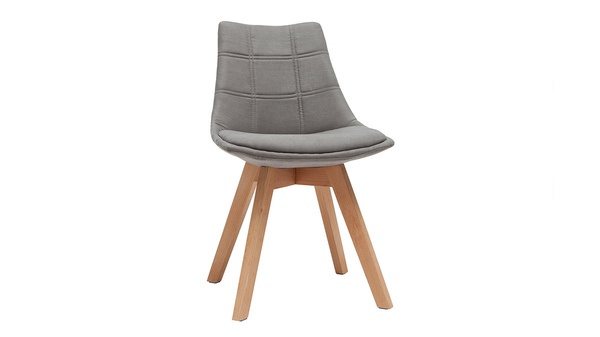 Lote de 2 sillas diseño nórdico madera y tejido gris MATILDE