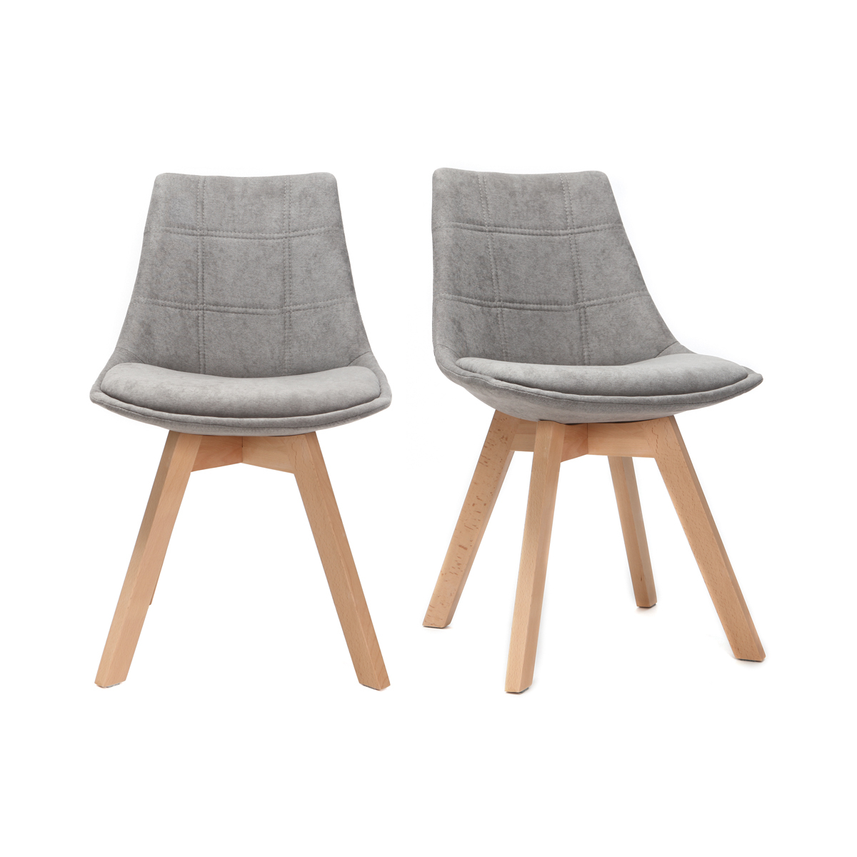 Lote de 2 sillas diseño nórdico madera y tejido gris MATILDE