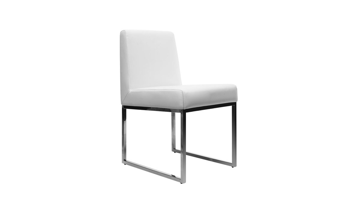 Lote de 2 sillas diseño poliuretano blanco y acero cromado JUNIA
