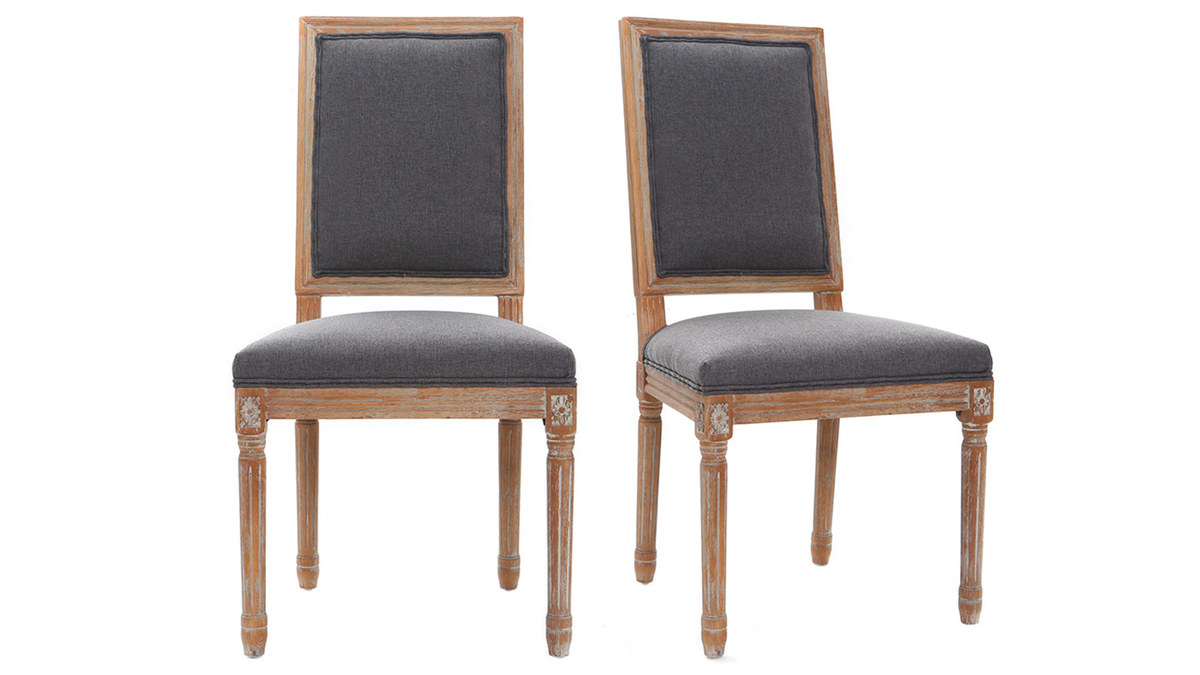 Lote de 2 sillas en tejido gris oscuro patas madera clara AMAURY