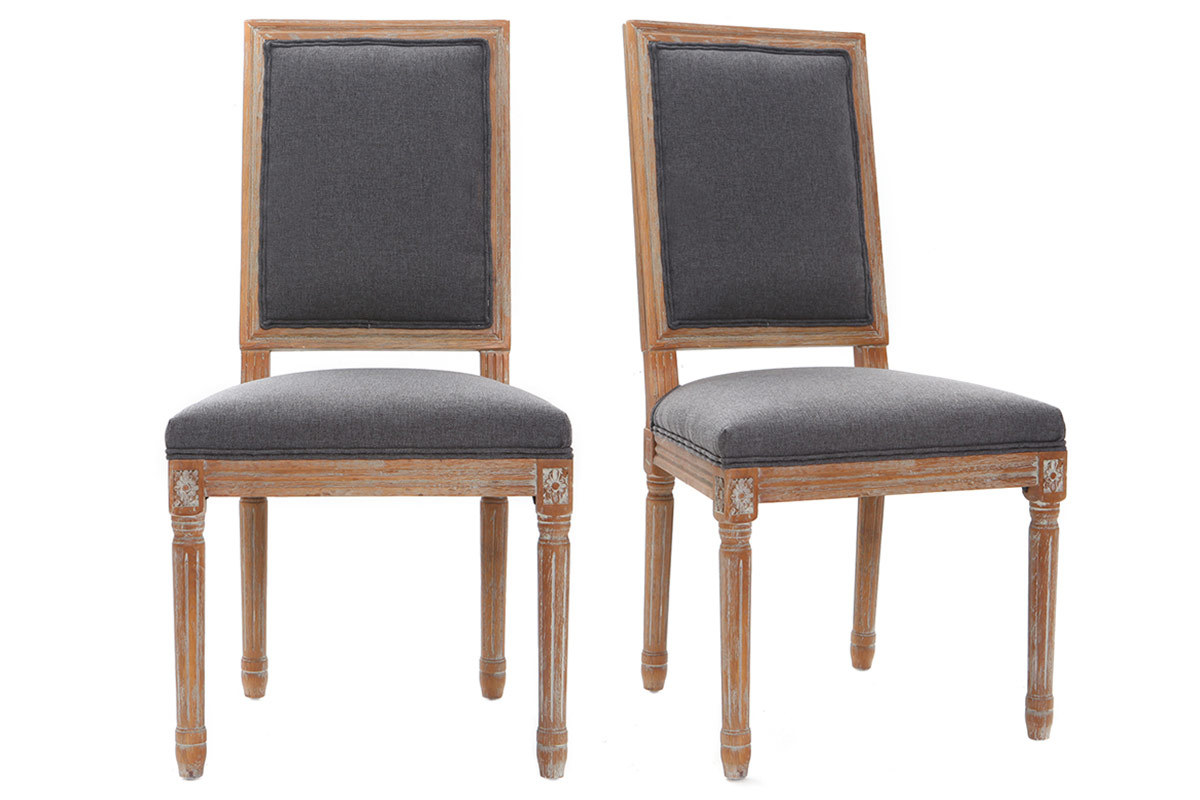 Lote de 2 sillas en tejido gris oscuro patas madera clara AMAURY